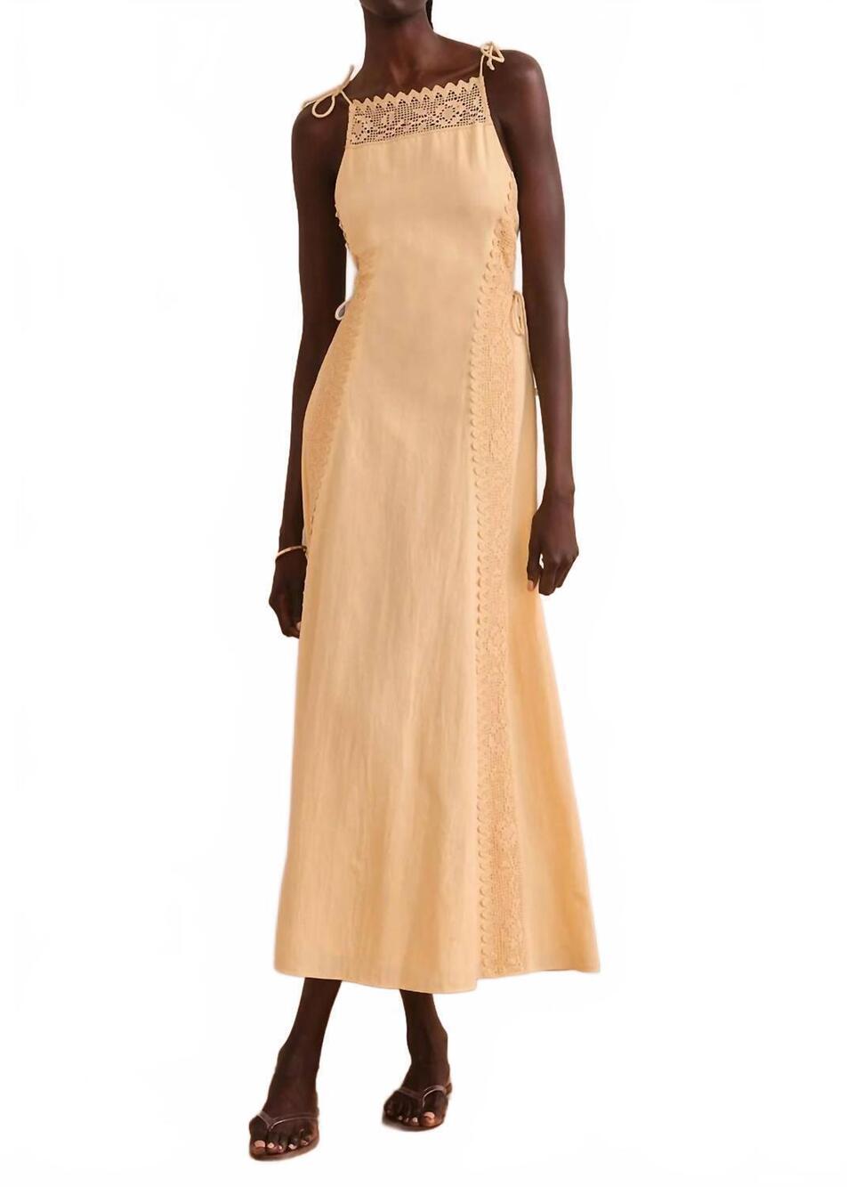 NEW SAYLOR women's lysandra crochet rose trim midi dress in gold